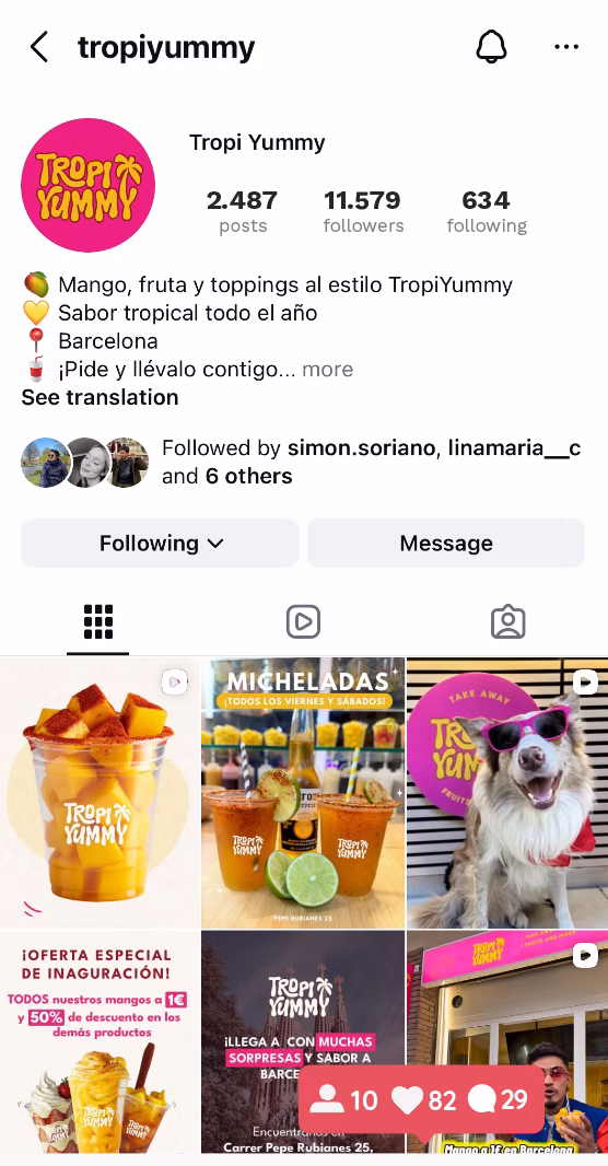 Feed de Instagram Tropi Yummy